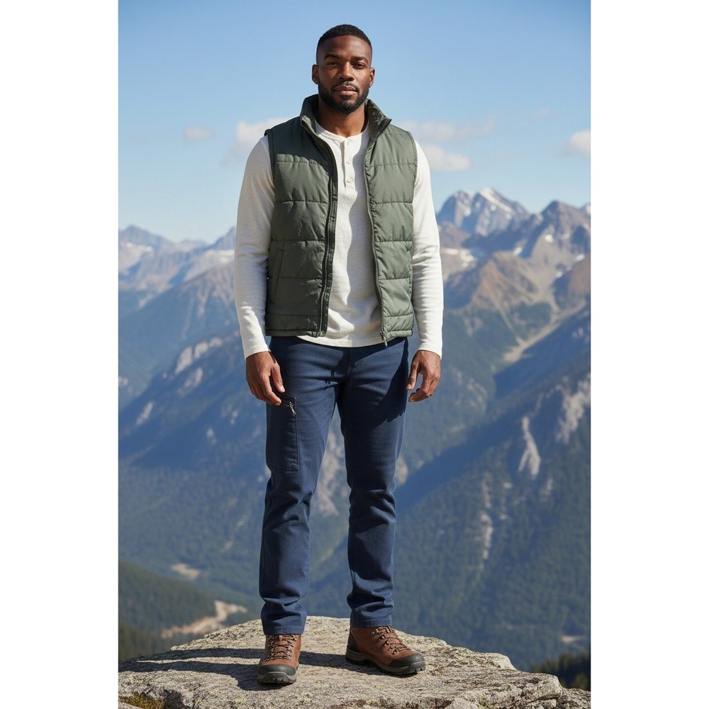 Open Trails Mens Olive Green Quilted Puffer Vest Full Zip Sleeveless Jacket L